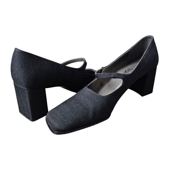 Enzo Angiolini Women's Textured Block Heel Mary Jane Black Pump Dress Shoe - Picture 3 of 14